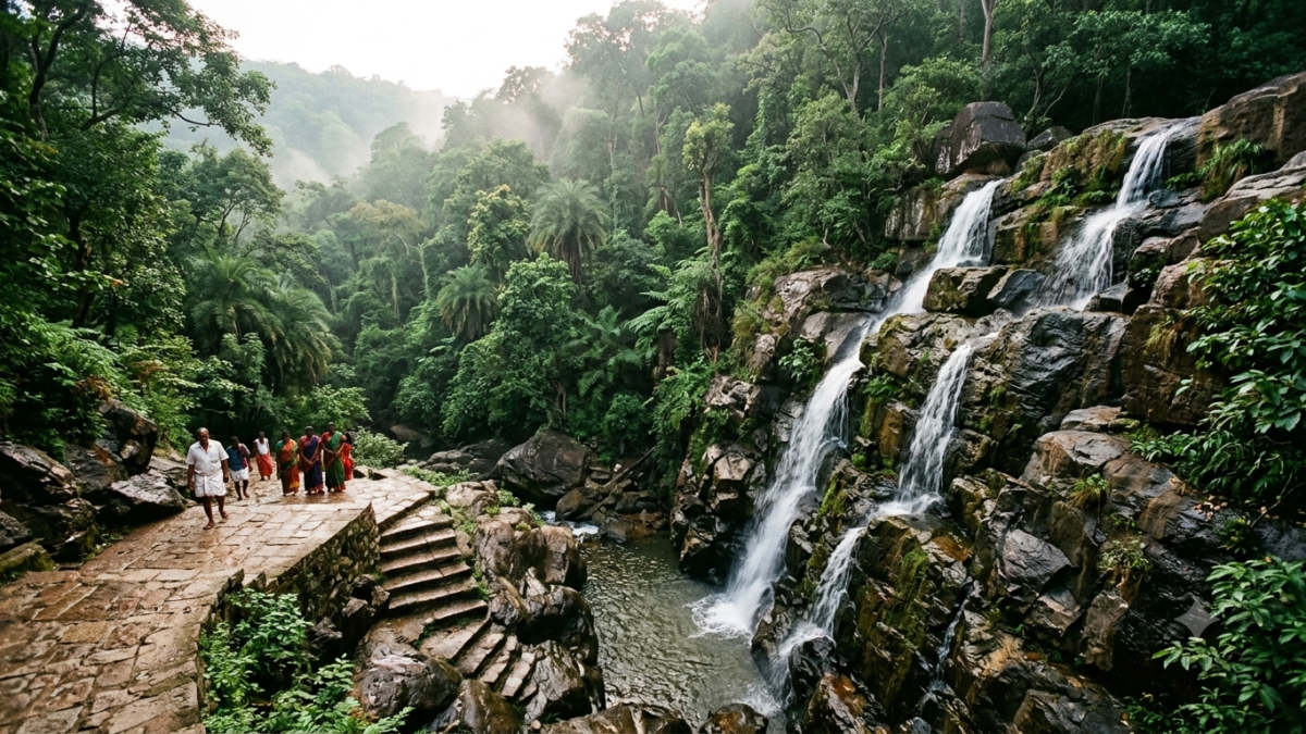 Akasaganga Teertham Tirumala waterfall cascading through the forested Seshachalam hills