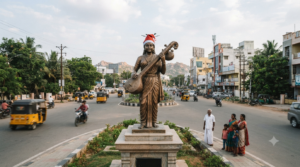 Santa cap on Annamacharya statue at Annamayya Circle in Tirupati