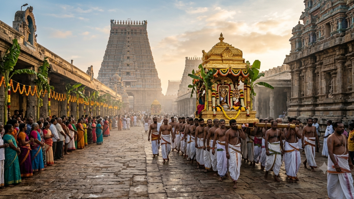 Tirumala Ratha Saptami vahana seva procession on the Mada streets at dawn