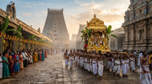Tirumala Ratha Saptami vahana seva procession on the Mada streets at dawn