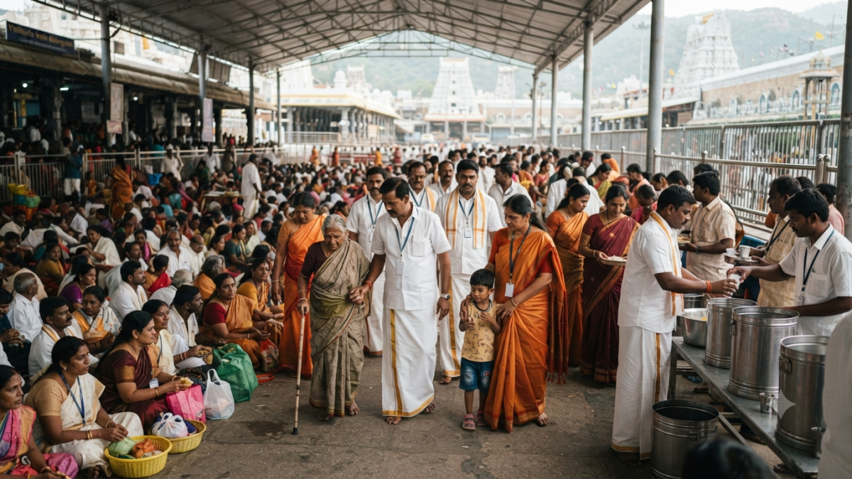 Tirumala Srivari Seva Darshan volunteers assisting pilgrims