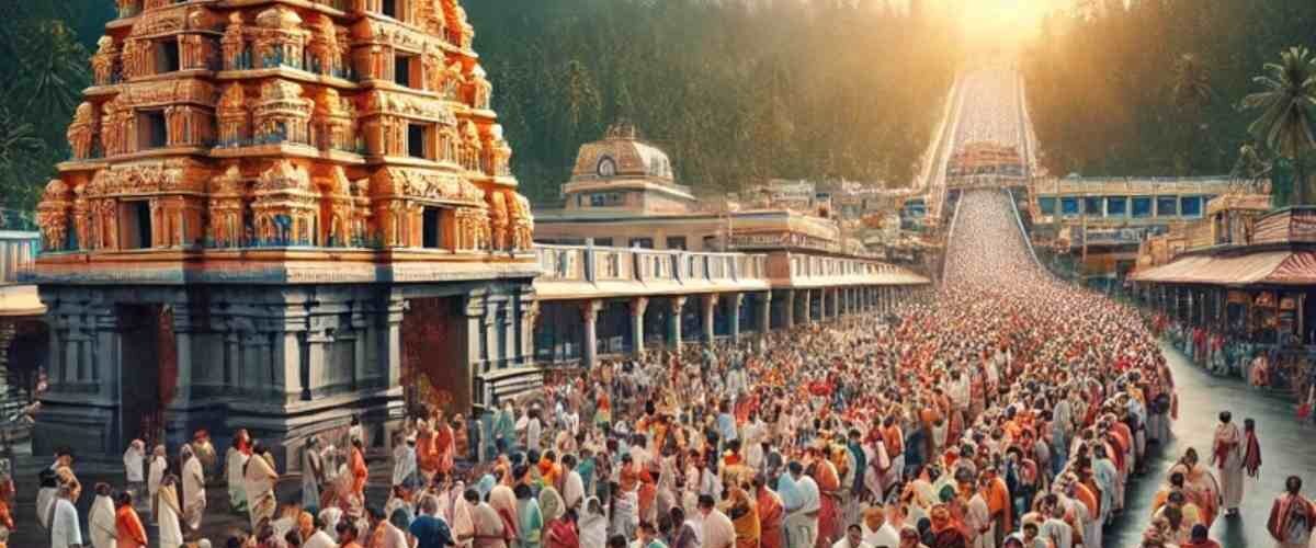 Devotees with Tirumala Darshan Tokens at the temple entrance