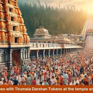 Devotees with Tirumala Darshan Tokens at the temple entrance