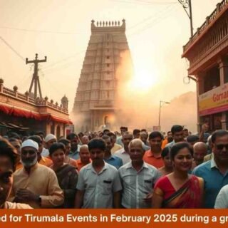 Devotees celebrating a special February 2025 festival at Tirumala.