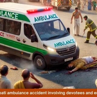 Scene of the Tirupati ambulance accident involving devotees and emergency rescue.