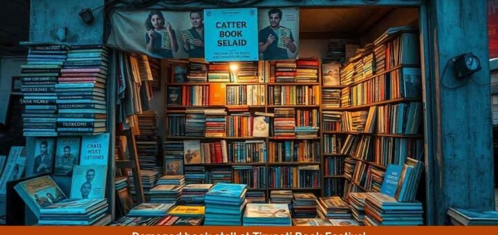 Damaged book stall at Tirupati Book Festival