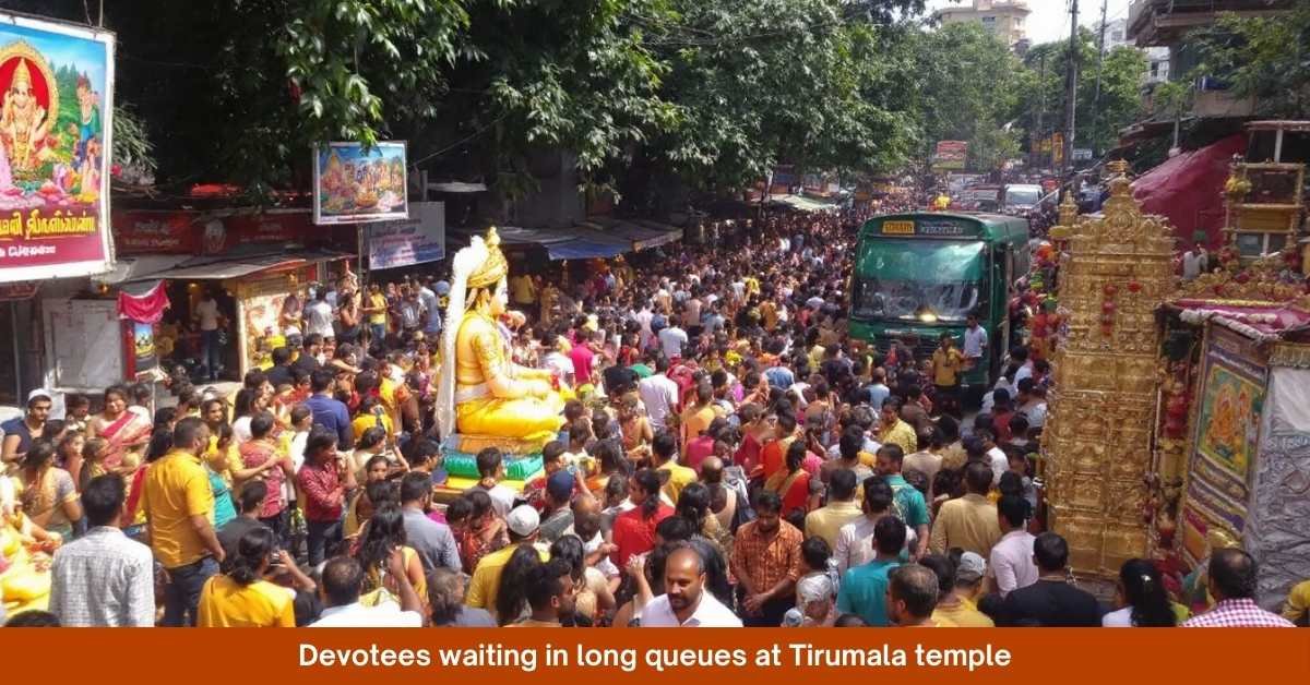 Devotees waiting in long queues at Tirumala temple