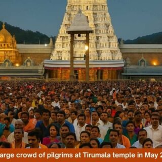 Large crowd of pilgrims at Tirumala temple in May 2025