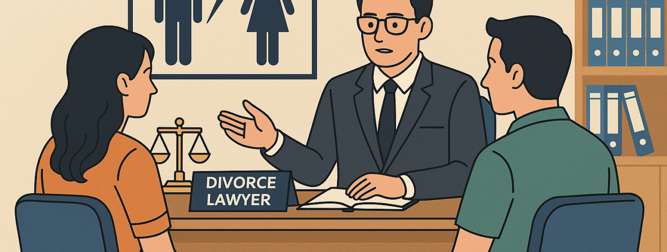 Divorce lawyer consulting a couple in Tirupati office