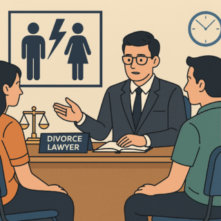 Divorce lawyer consulting a couple in Tirupati office