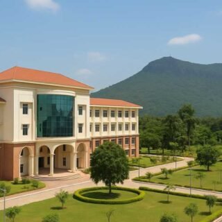 Engineering college campus in Tirupati with students walking around