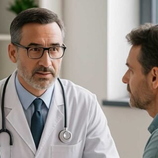 Gastroenterologist consulting a couple in a clinic in Tirupati