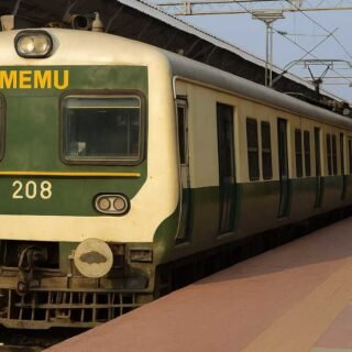 MEMU train at Tirupati railway platform before departure