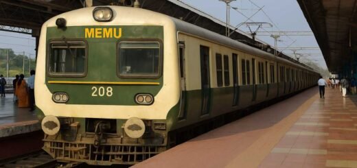 MEMU train at Tirupati railway platform before departure