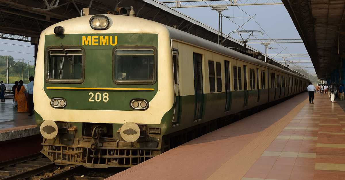 MEMU train at Tirupati railway platform before departure