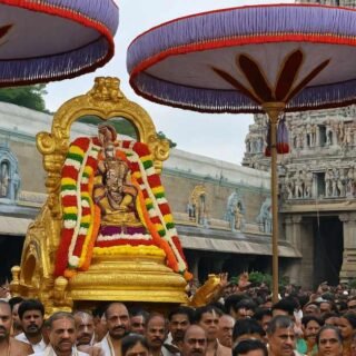 Devotees participating in Sri Govindaraja Swamy Brahmotsavam in Tirupati