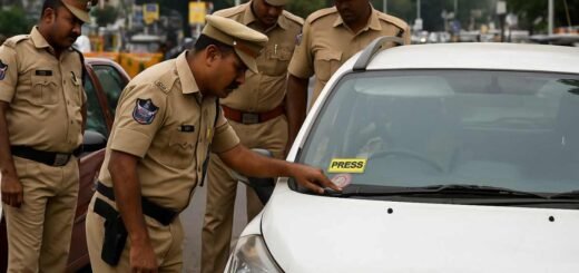 Tirupati police checking vehicles for fake stickers