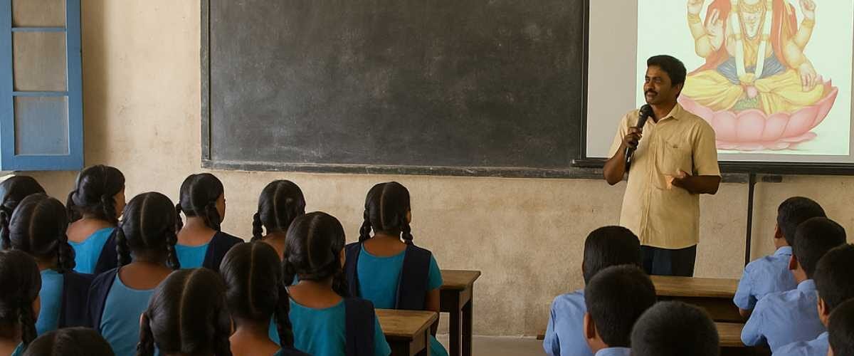 Students participating in Sadgamaya value education workshop in a TTD school