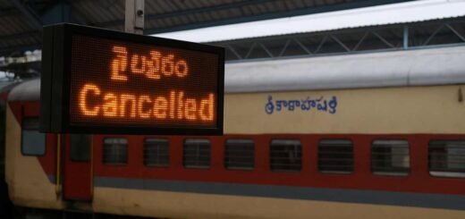 Cancelled train service notice at Tirupati railway station