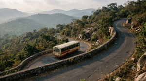 APSRTC bus on the Tirupati to Tirumala ghat road, outside Stree Shakti Tirumala free travel coverage