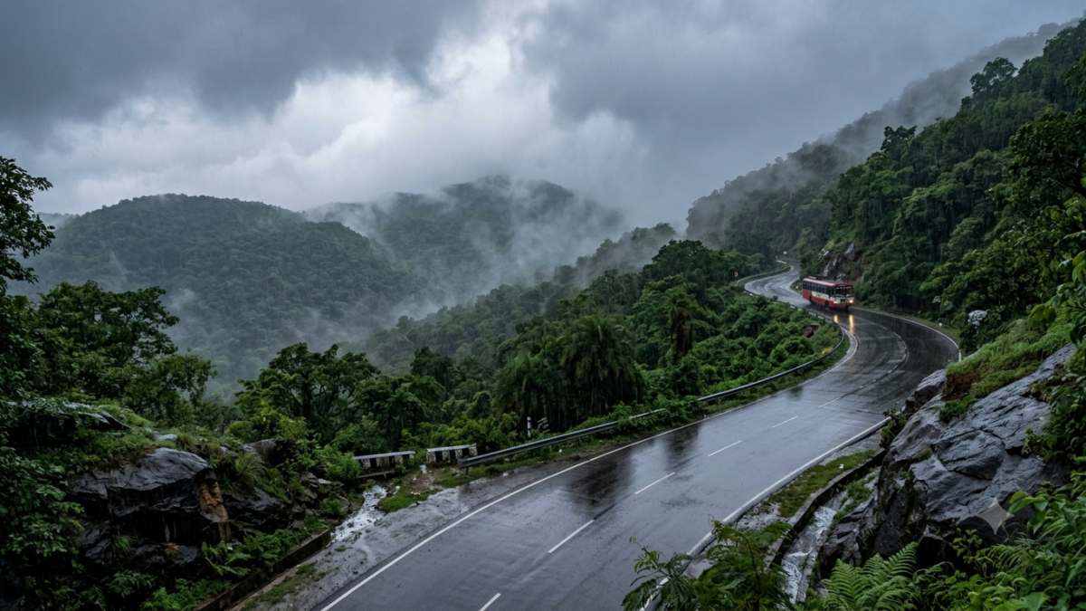 Cyclone Ditwah Tirupati: heavy rain and mist over the Tirumala hills and ghat road