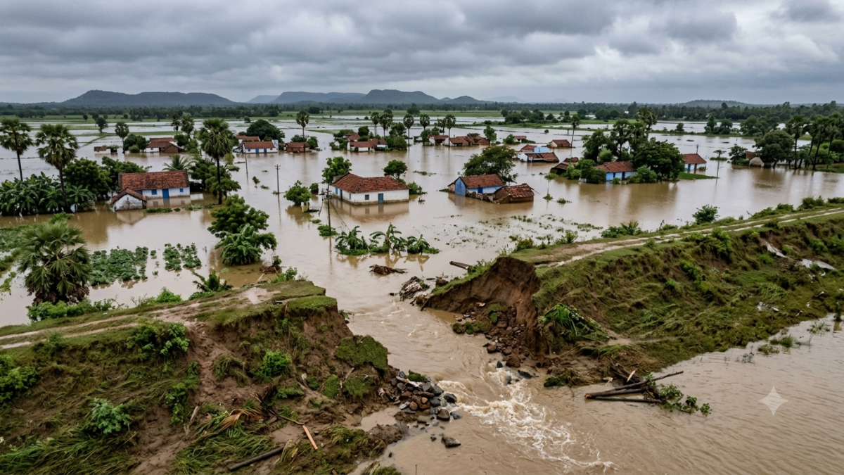 Rayalacheruvu bund breach floods fields and homes in KVB Puram, Tirupati district