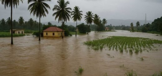 Flooded fields and houses after Rayalacheruvu bund breach in Tirupati district