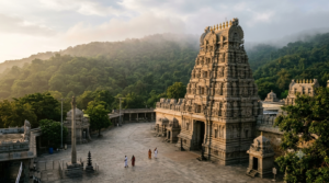 ISRO Tirumala temple visit: Sri Venkateswara Temple gopuram before the LVM3-M6 launch