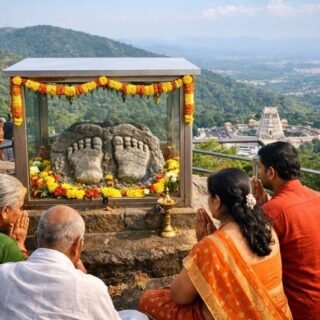 Devotees Tirumala Padalu Srivari sacred footprint shrine