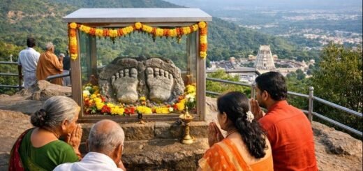 Devotees Tirumala Padalu Srivari sacred footprint shrine