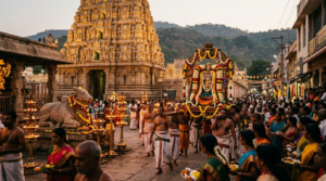 Kapileswara Swamy Brahmotsavam evening vahana procession with lamps at Kapila Theertham temple, Tirupati