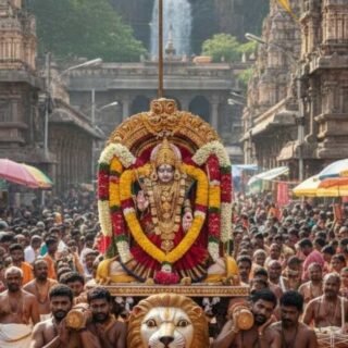 Grand procession of Sri Kapileswara Swamy on Simha Vahanam during the annual Brahmotsavams at Kapila Theertham, Tirupati.