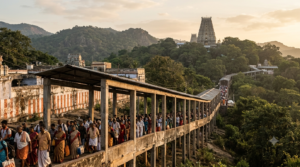 August quota tickets Tirumala pilgrims in the covered darshan queue at Tirumala