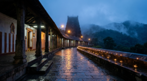 Pre-dawn Tirumala temple approach illustrating the Shivakumar Tirumala visit darshan hour
