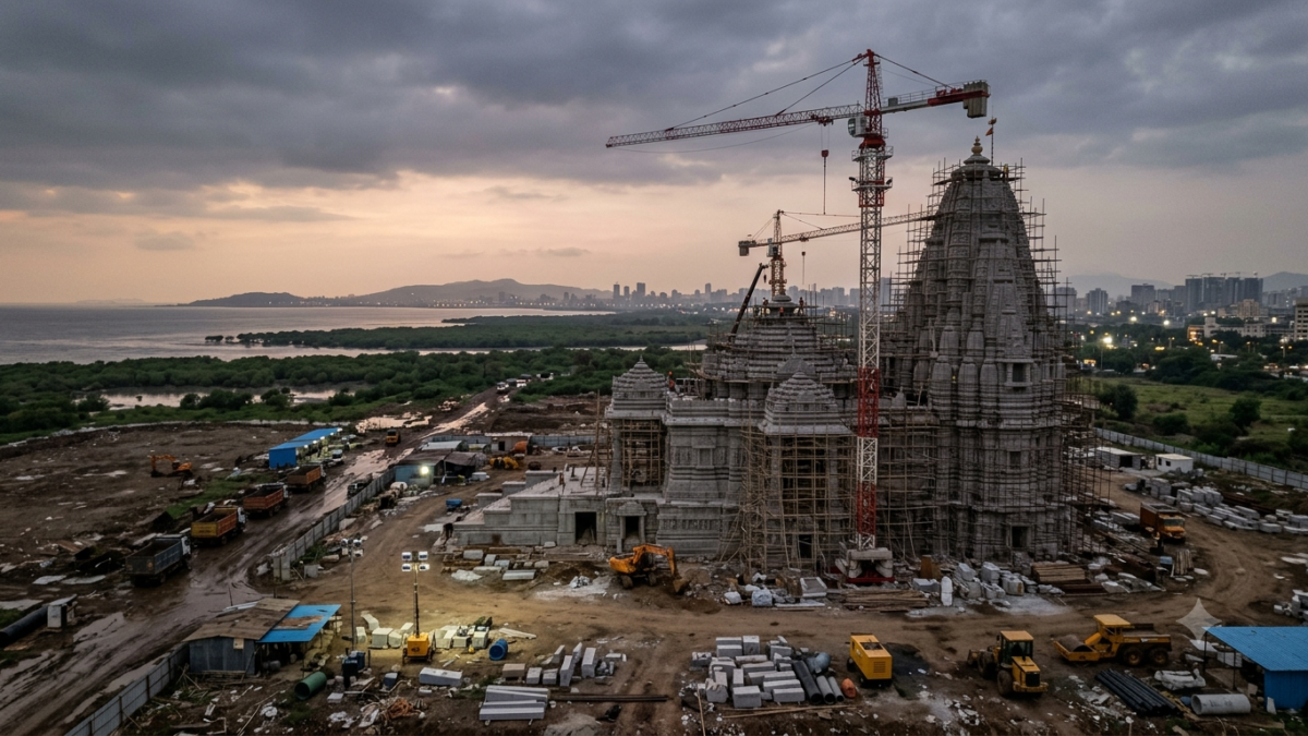 TTD Mumbai temple under construction at Ulwe, Navi Mumbai — the Tirupati Balaji project site
