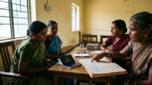 Women checking an SHG passbook together — Tirupati SHG fraud prevention and reporting